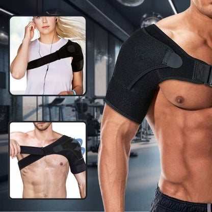 homme portant attelle epaule noire sur son épaule droit dans un gym