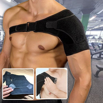 homme portant attelle epaule noire sur son épaule gauche dans un gym