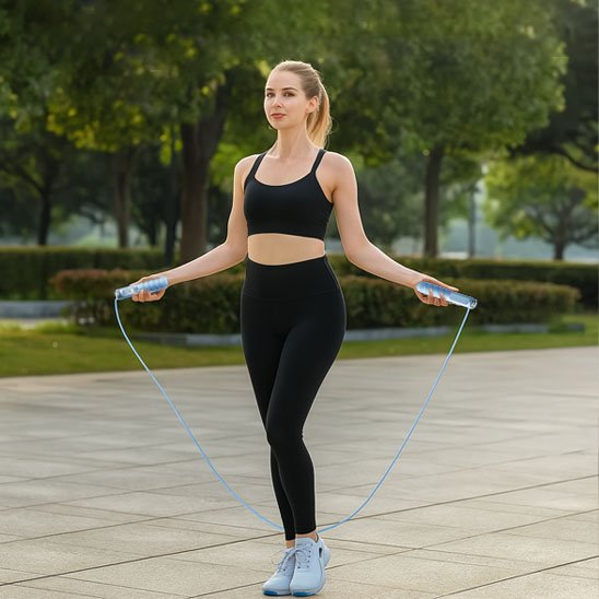 Femme sportive sautant à la corde a sauter dans un parc