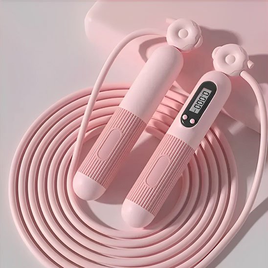 Corde a sauter rose avec compteur intégré idéale pour le fitness et le cardio