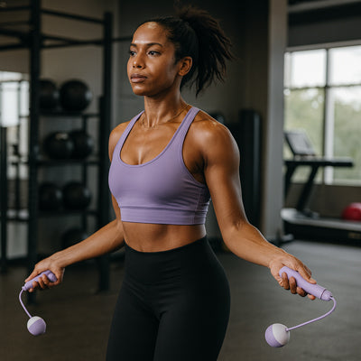 Femme réalisant un exercice de corde a sauter sans corde pour renforcer son endurance et sa coordination