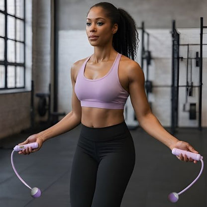 Femme concentrée utilisant une corde a sauter sans corde pour un entraînement cardio efficace