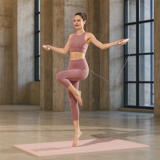Femme réalisant un exercice de corde a sauter sur une jambe pour améliorer sa coordination et son équilibre