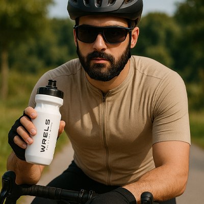 cycliste tient gourde sport blanche à la main