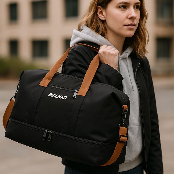 femme-avec-sac-de-sport-noir-sur-son-épaule