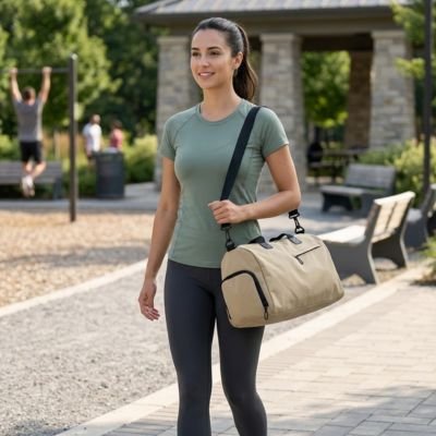 femme porte sac de sport fitness couleur kaki 