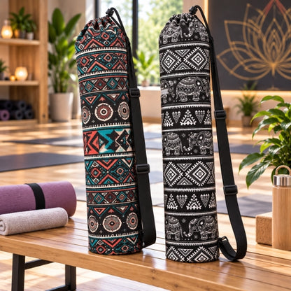 deux sac yoga placés sur un banc dans une salle de yoga